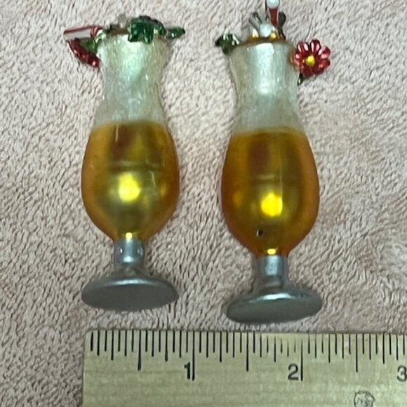 Two Department 56 Christmas Hand Blown Glass Cocktail Themed Holiday Ornaments - Picture 12 of 15